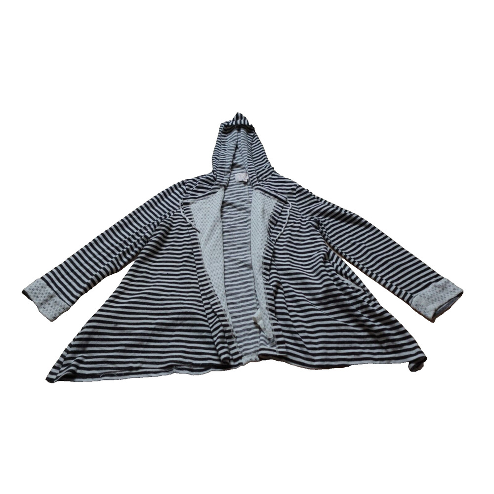 Skies Are Blue Women M Cardigan Hooded Cotton Striped Open Front Long Sleeve